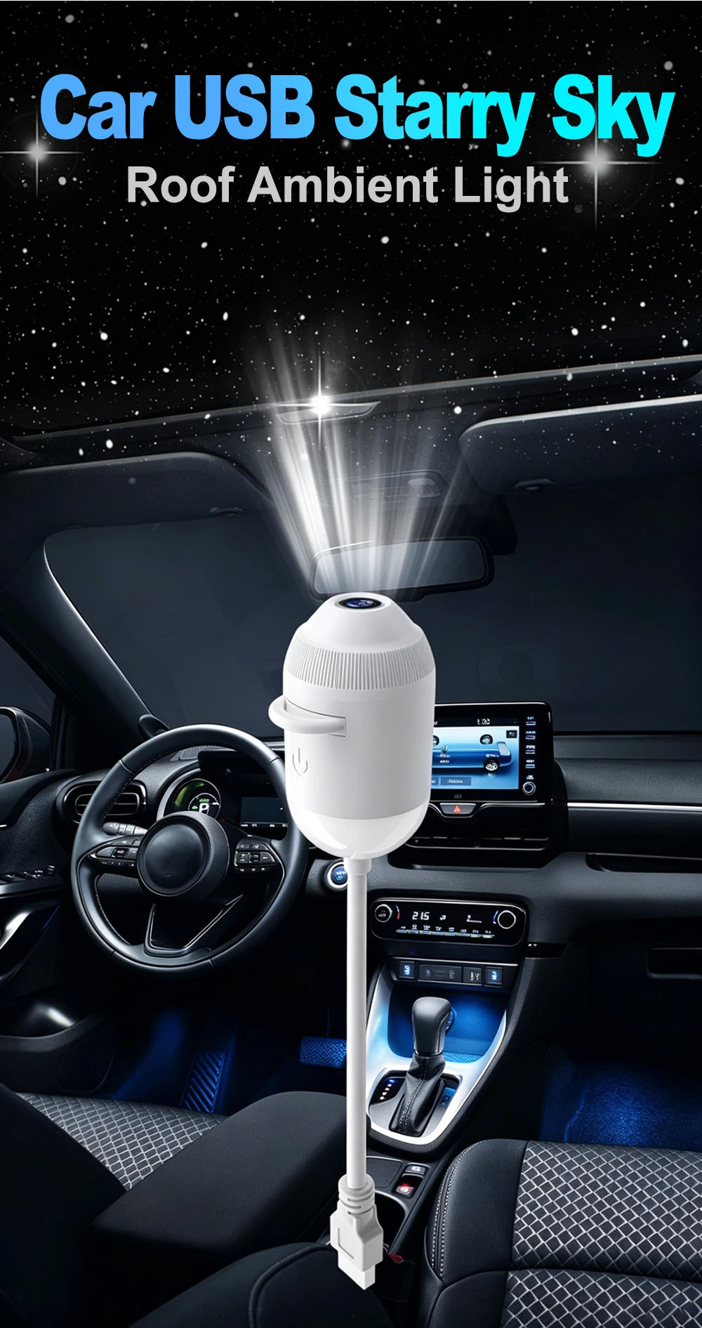 USB Car Interior Roof Star Galaxy Projection Ambient Lighting 360° Adjustable Starry Sky Ambient Projector Light Touch Control