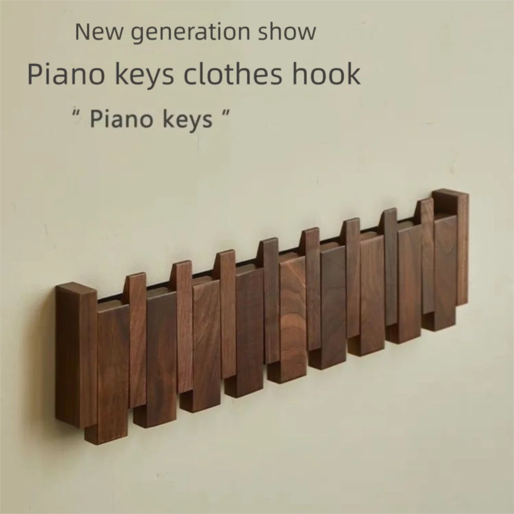New Wall Mounted Wood Coat Racks with 8 Hooks Piano Key Shaped Entry Door Porch Hanging Hook Art Clothes Hook Home Decor