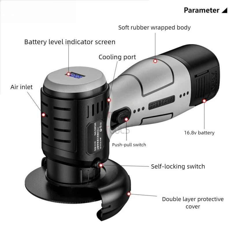 16.8V Mini Brushless Angle Grinder Digital Lithium Ion Portable Polishing Machine Cutting Polishing Handheld Electric Tools 1 Pc