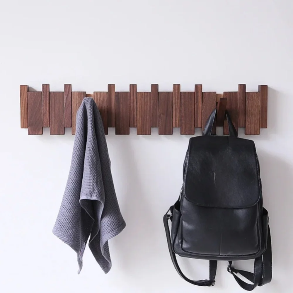 New Wall Mounted Wood Coat Racks with 8 Hooks Art Entry Door Porch Hanging Hook Piano Key Shaped Hats Organizer Keys