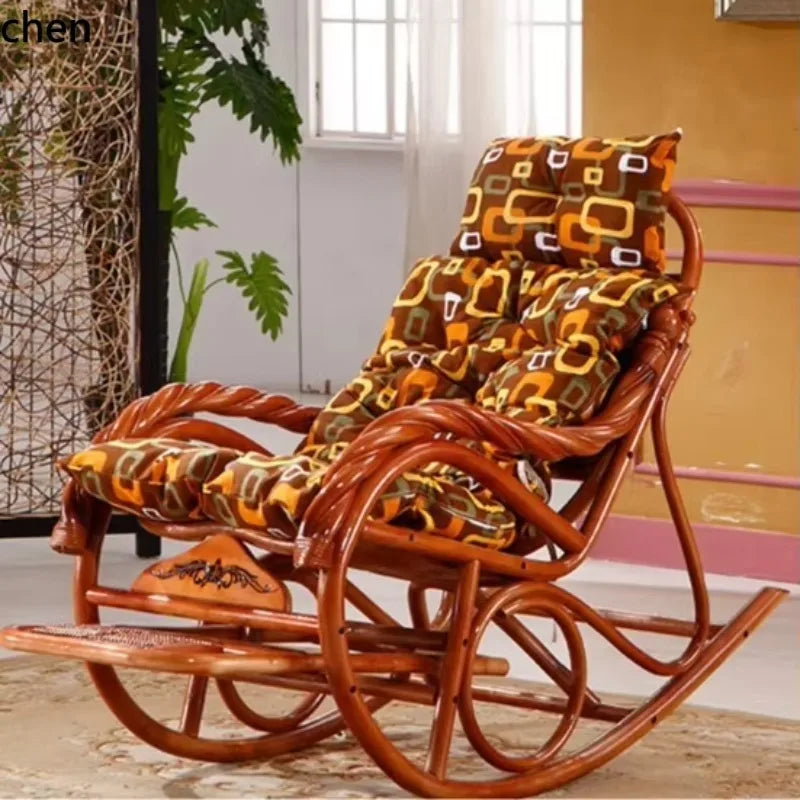 CZ Rocking Chair Hanging Basket Natural Real Rattan Plant Woven Relaxing Leisure Recliner