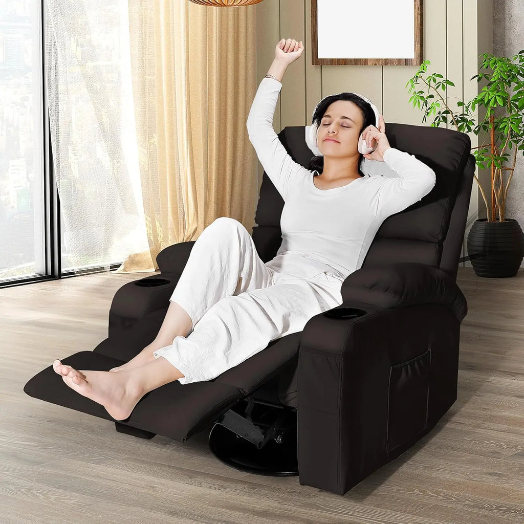 Massage Rocker Recliner Chair with Vibration And Heat USB & Type-C Ports 360° Customizable Rocking Recliner Chair