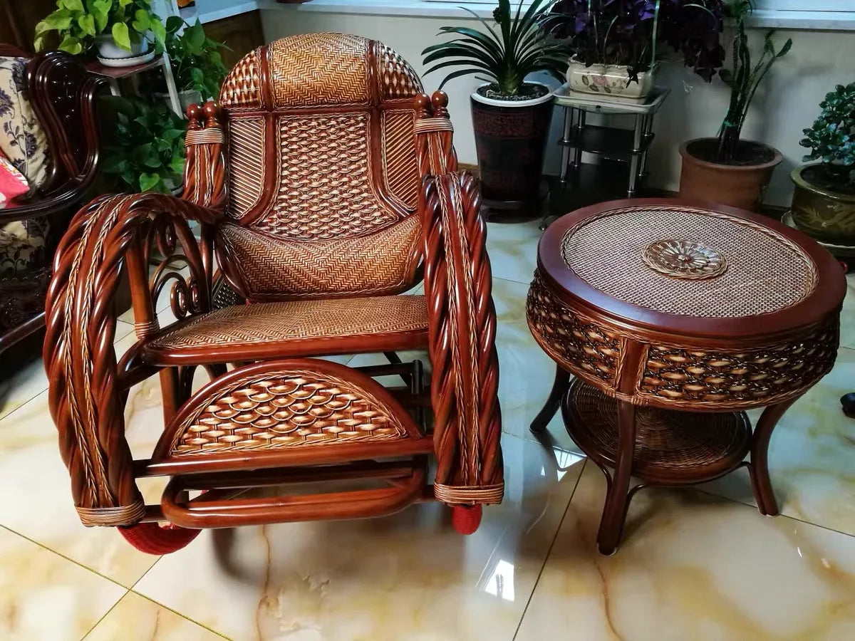 Rocking chair, hanging basket, balcony, natural, true vine, plant, weaving, elderly, household