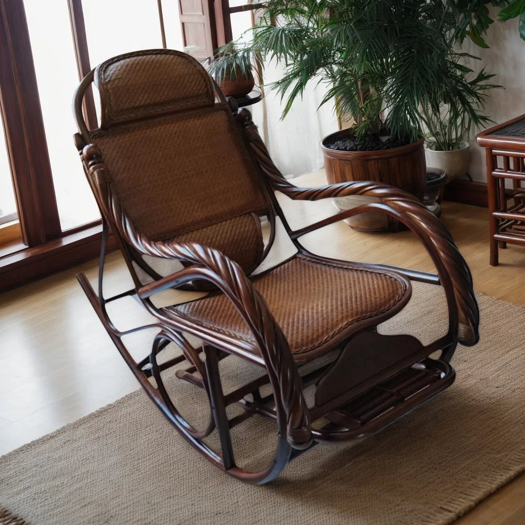 HYS rattan chair natural real rattan rocking chair adult rocking recliner leisure home balcony rattan elderly carefree nap