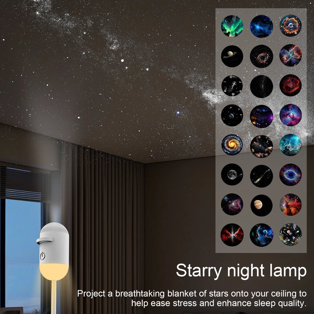 2-in-1 Mini Galaxy Star Projector Night Light Sliding Films Starry Sky Ambient Light 360° Rotating Background Atmosphere Light