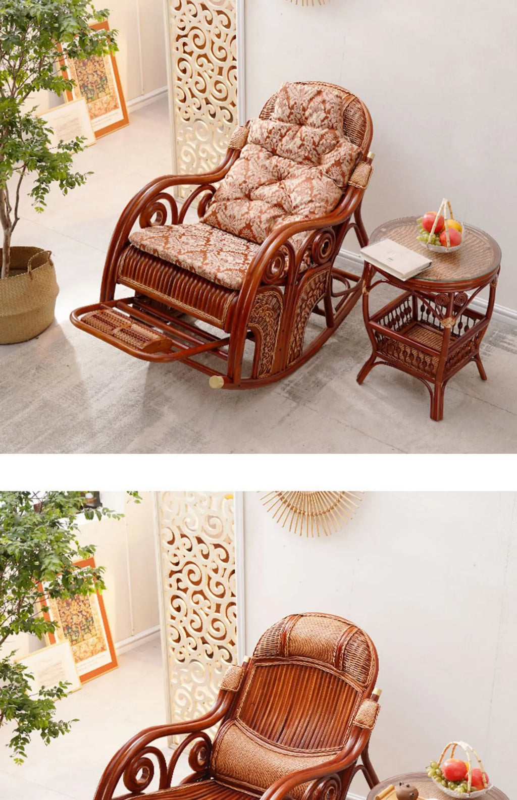 Natural rattan rocking chair adult sofa household cushion living room