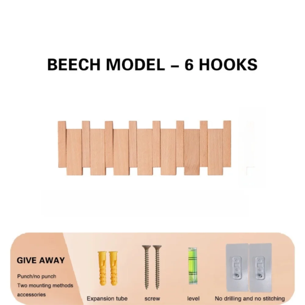 New Wall Mounted Wood Coat Racks Piano Key Shaped with 8 Hooks Entry Door Porch Hanging Hook Art Hats Organizer Keys