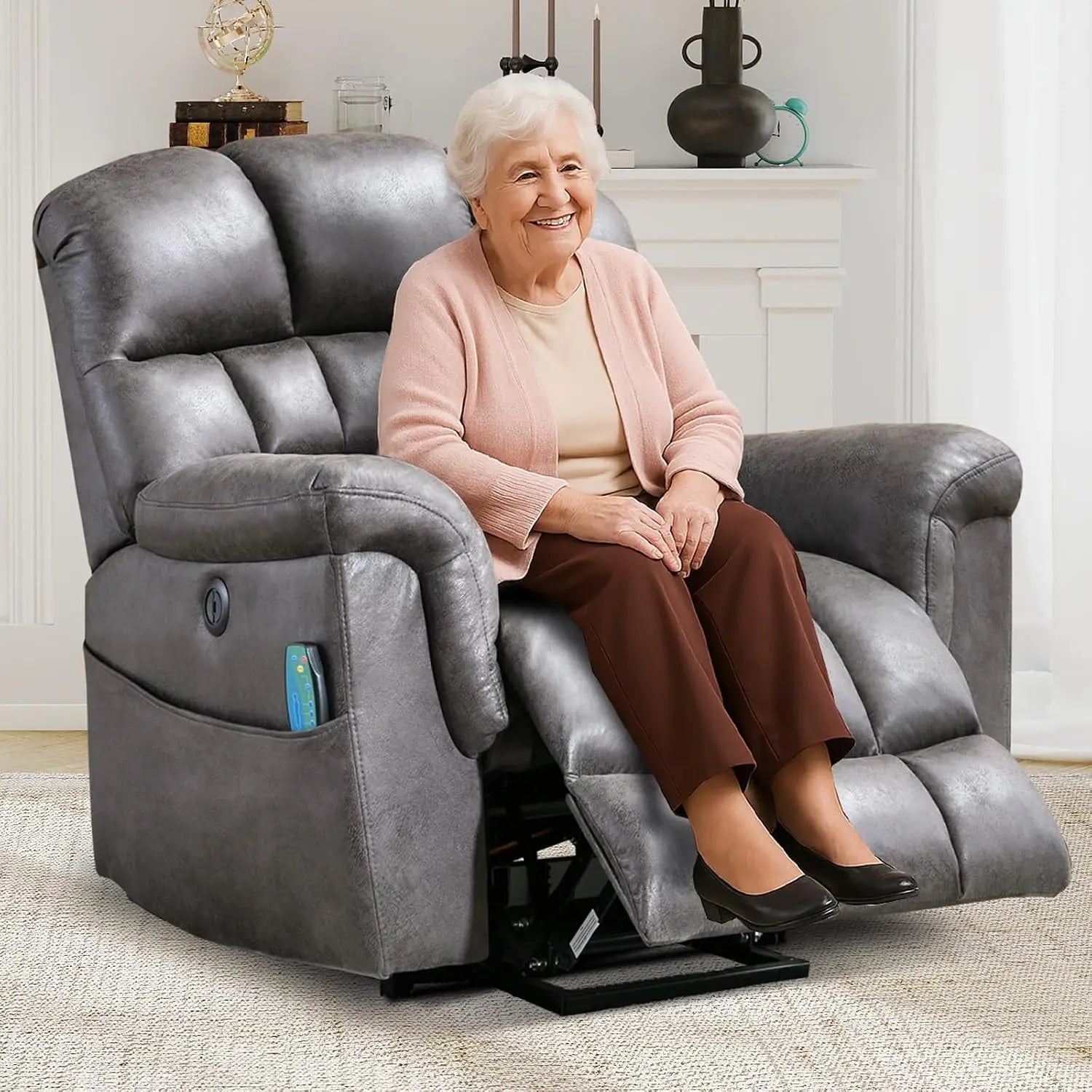 Oversized Power Lift Recliner with Massage and Heat for Elderly, Faux Leather Electric Lifting Reclining Chair with, Customized
