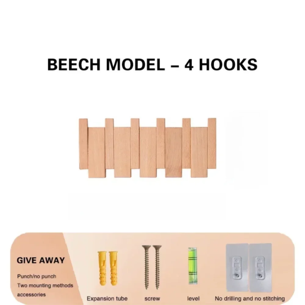 New Wall Mounted Wood Coat Racks High Quality with 8 Hooks Piano Key Shaped Hats Organizer Durable Art Clothes Hook Keys