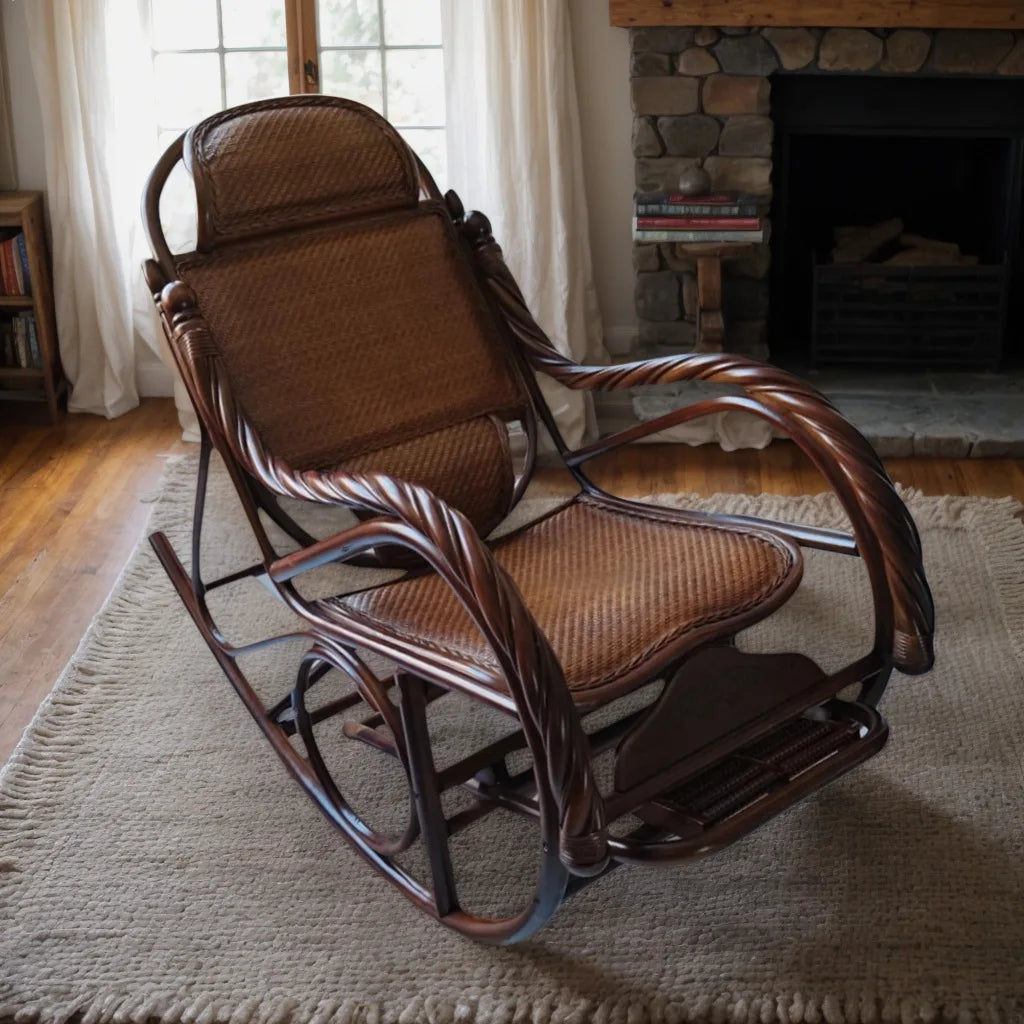 HYS rattan chair natural real rattan rocking chair adult rocking recliner leisure home balcony rattan elderly carefree nap