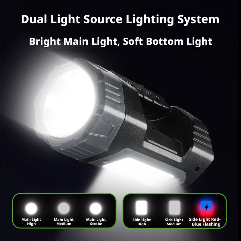 Solar Powered High Power Flashlight, Portable Ultra-Bright Strong Light Flashlight with Long Endurance Battery for Home Outdoor