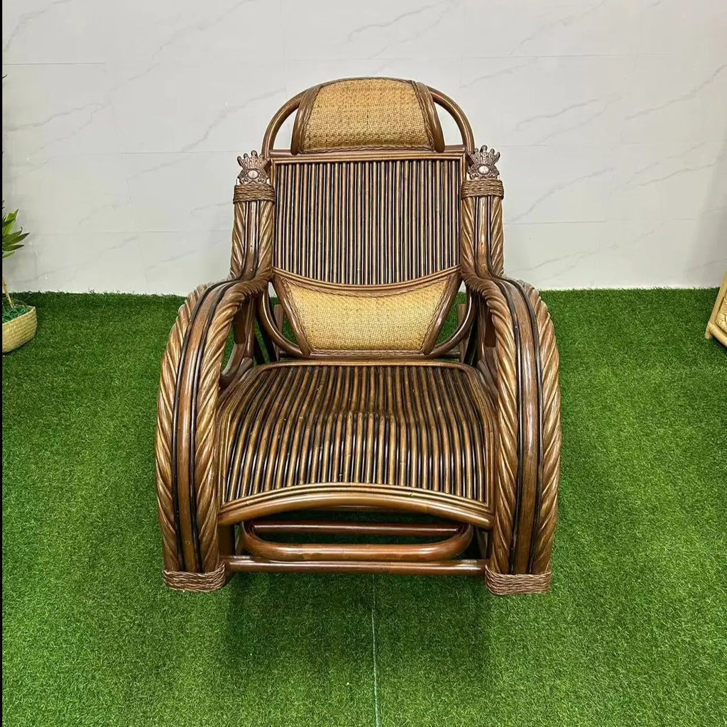E153 Natural Real Rattan Elderly Nap Home Lazy Rocking Chair Adult Balcony Leisure Recliner