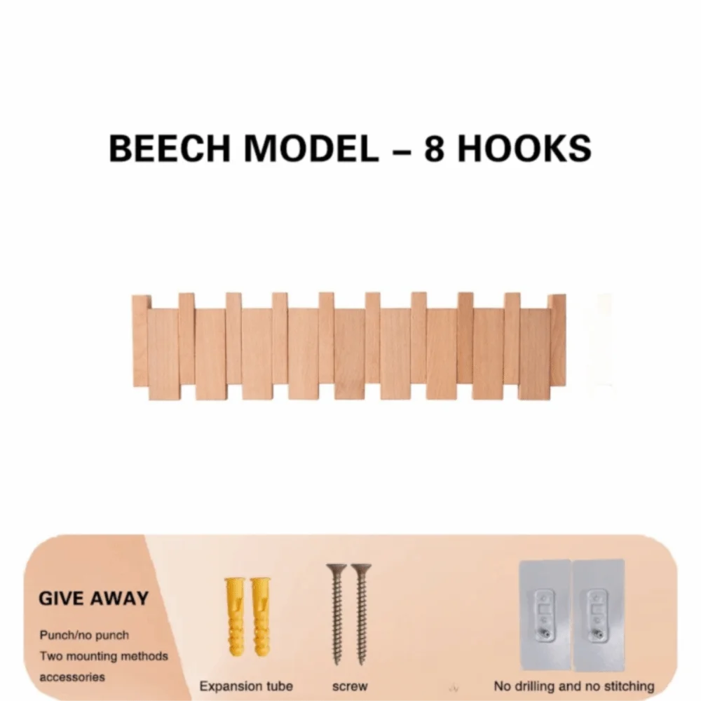 New Wall Mounted Wood Coat Racks with 8 Hooks Piano Key Shaped Hats Organizer Art Entry Door Porch Hanging Hook Keys