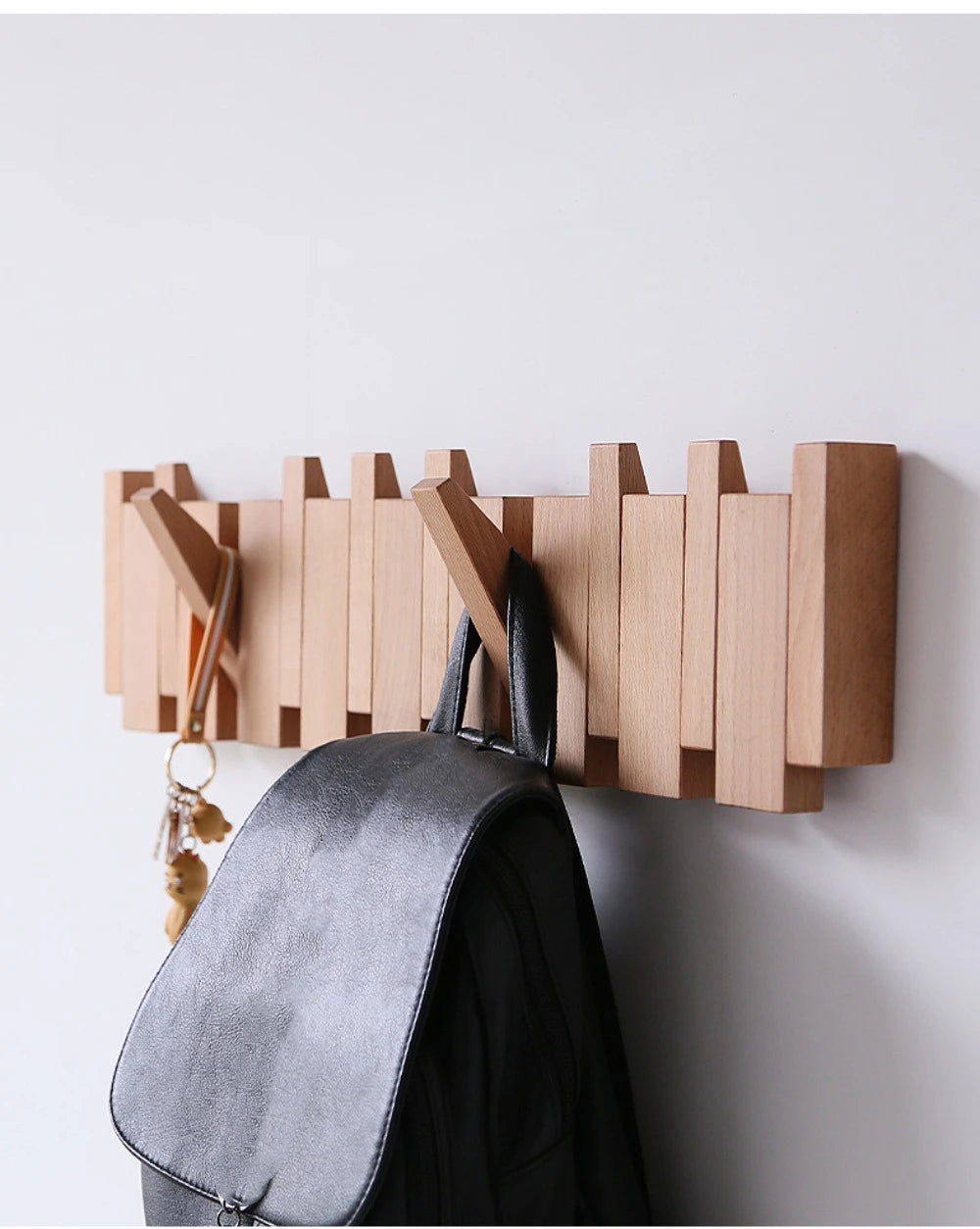 New Wall Mounted Wood Coat Racks with 8 Hooks Piano Key Shaped Hats Organizer Art Entry Door Porch Hanging Hook Keys