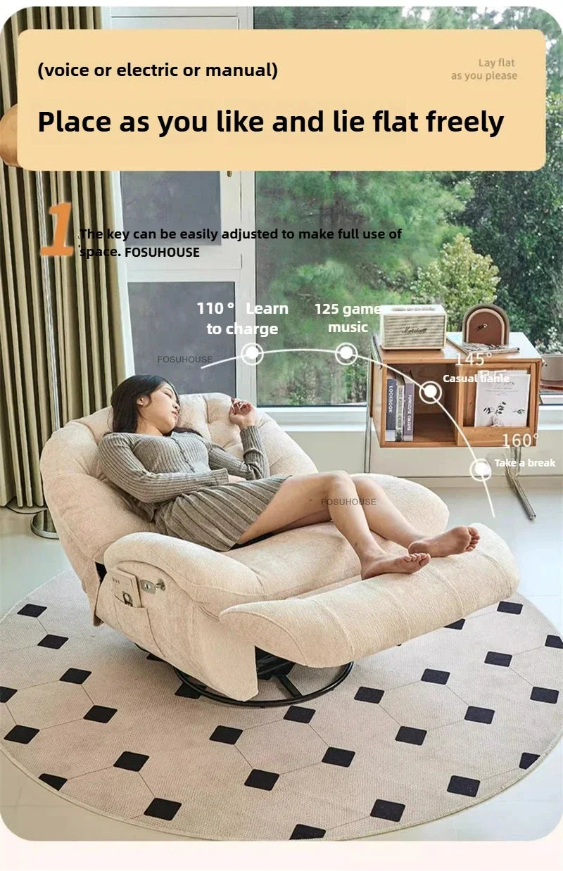 Nordic Home Rotating Recliner Modern Living Room Furniture Leisure Lazy Sofa Bed Rocking Chair Designer Fabric Living Room Sofas