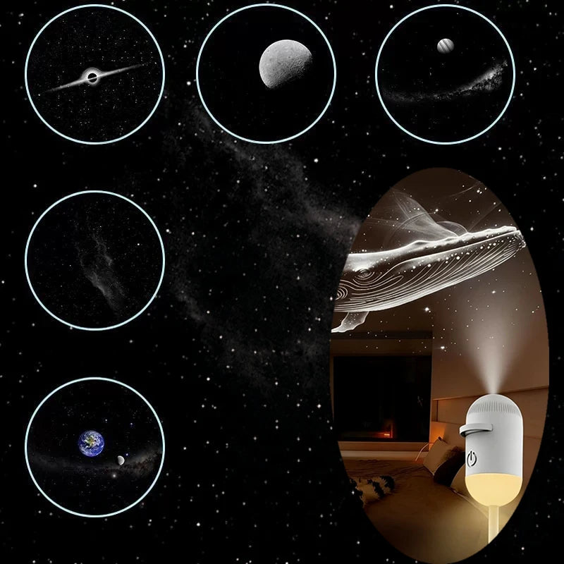Dual Mode Mini Galaxy Starry Sky Projector Night Light 2-IN-1 Night Light Mode & Starry Sky Mode Furniture Atmosphere Warm Light