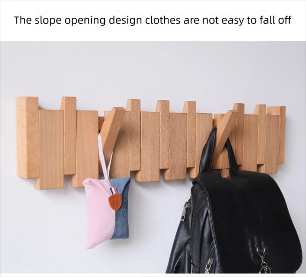 New Wall Mounted Wood Coat Racks with 8 Hooks Piano Key Shaped Hats Organizer Art Entry Door Porch Hanging Hook Keys