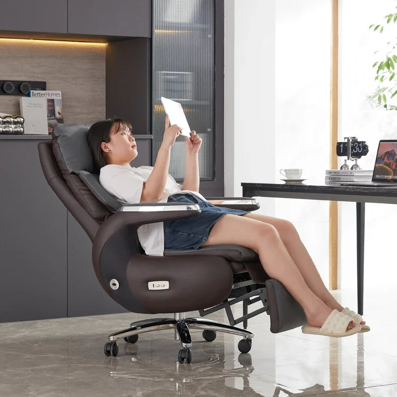 Nordic Designer Leather Boss Office Chairs Comfortable Leather Back Computer Chairs Lunch Break Gaming Chairs office Furniture A
