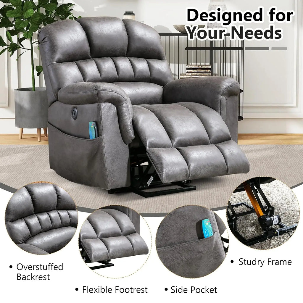 Oversized Power Lift Recliner with Massage and Heat for Elderly, Faux Leather Electric Lifting Reclining Chair with, Customized