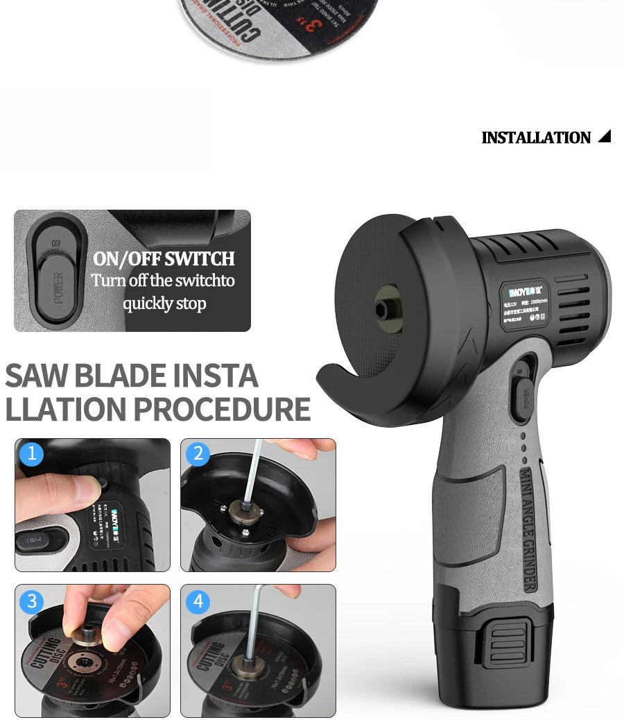 12V Lithium Mini Angle Grinder, Portable Lithium Wireless Small Angle Grinder, Grinding, Cutting, Polishing Machine Tool