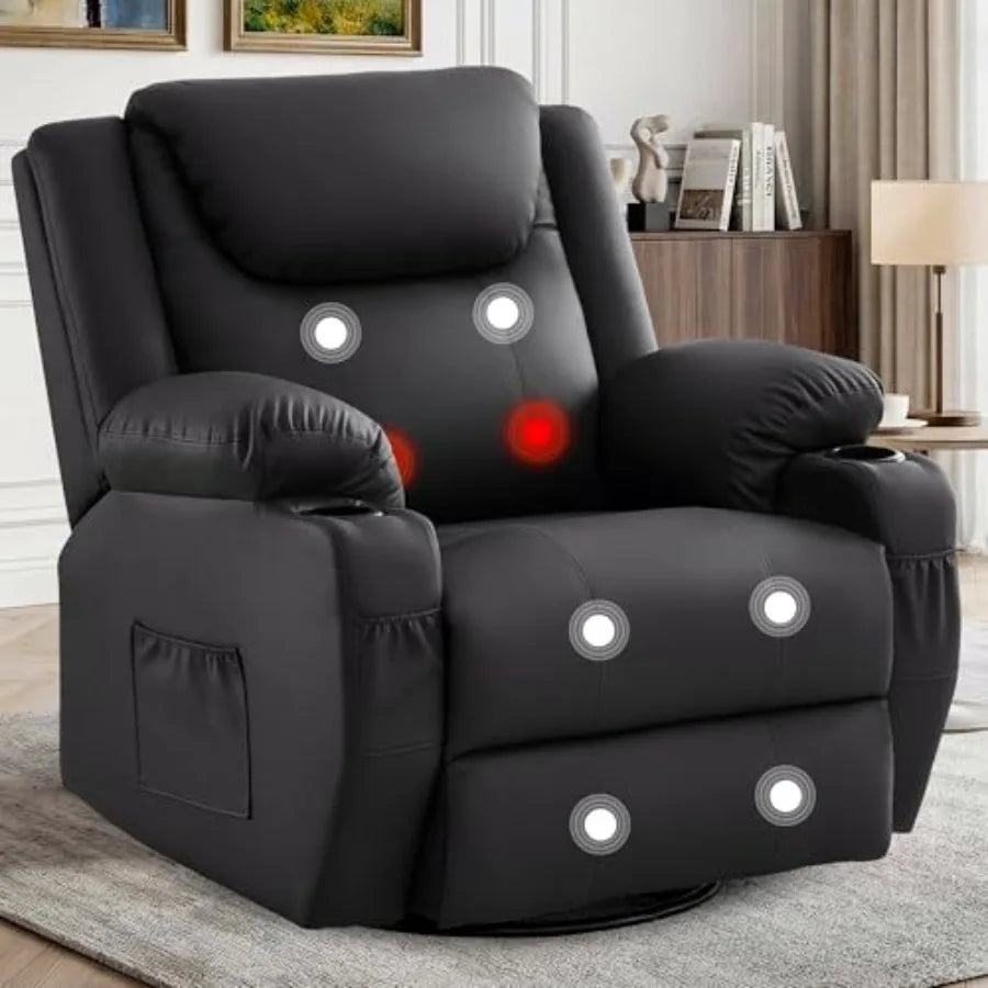 Oversized Recliner Chair, 360° Swivel Recliner for Adults, Swivel Rocker Recliner Chair with Heat and Massage, Manual Recliner