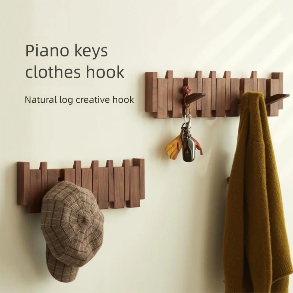 New Wall Mounted Wood Coat Racks with 8 Hooks Art Entry Door Porch Hanging Hook Piano Key Shaped Clothes Hook Keys